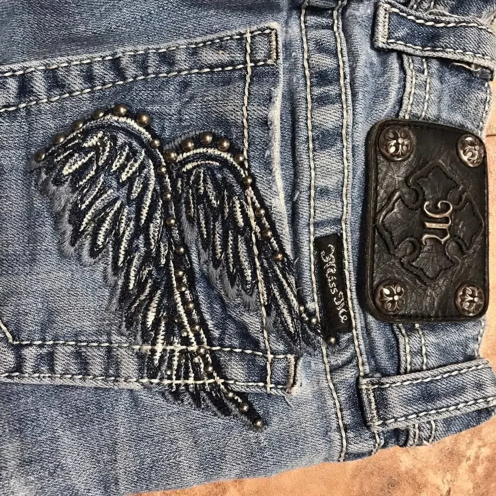 Miss Me Angel Wings Denim Capri